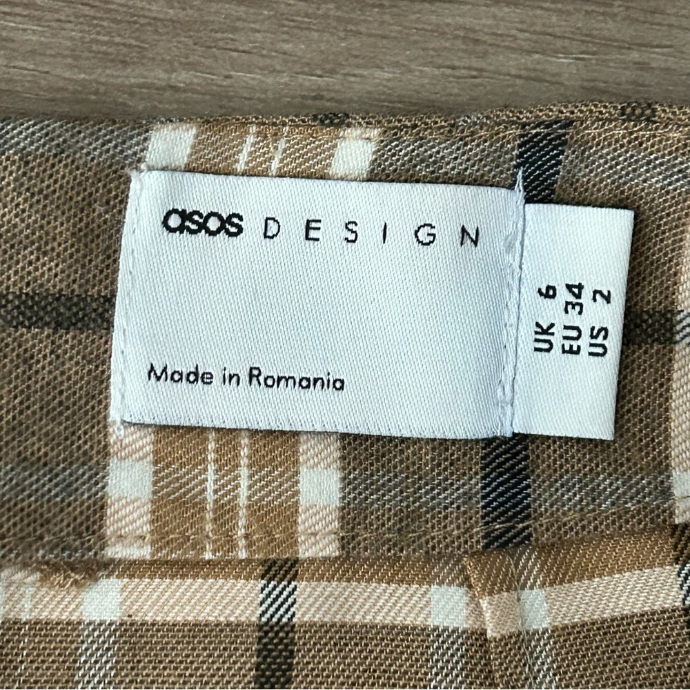 ASOS Tan Plaid Midi Maxi Faux Wrap Skirt Women Size 2 - Picture 7 of 7